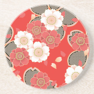Rode & Witte Japanse Kimono Sakura Zandsteen Onderzetter