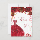 Rode witte jurk met een glamoureuze verjaardag bedankkaart (Voorkant)