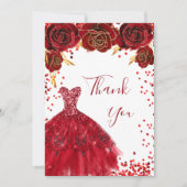 Rode witte jurk voor bloemenverjaardag dank je kaa kaart (Voorkant)