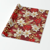 Rode Witte Kerst Bloemen Patroon#17 ID1009 Cadeaupapier (Uitgerold)