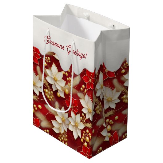 Rode Witte Kerst Bloemen Patroon#17 ID1009 Medium Cadeauzakje (Voorkant Gekanteld)