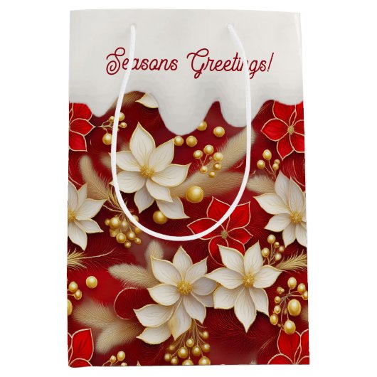 Rode Witte Kerst Bloemen Patroon#17 ID1009 Medium Cadeauzakje (Voorkant)