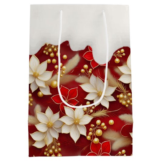 Rode Witte Kerst Bloemen Patroon#17 ID1009 Medium Cadeauzakje (Achterkant)