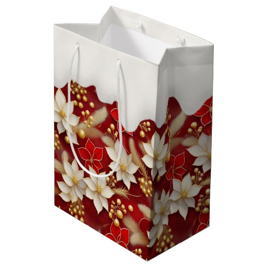 Rode Witte Kerst Bloemen Patroon#17 ID1009 Medium Cadeauzakje (Achterkant Gekanteld)