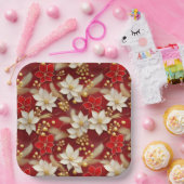 Rode Witte Kerst Bloemen Patroon#17 ID1009 Papieren Bordje (Feest)