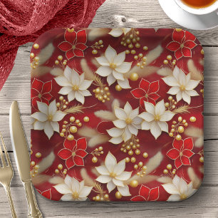 Rode Witte Kerst Bloemen Patroon#17 ID1009 Papieren Bordje