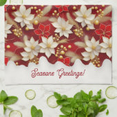 Rode Witte Kerst Bloemen Patroon#17 ID1009 Theedoek (Gevouwen)