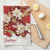 Rode Witte Kerst Bloemen Patroon#17 ID1009 Theedoek (Quarter Fold)