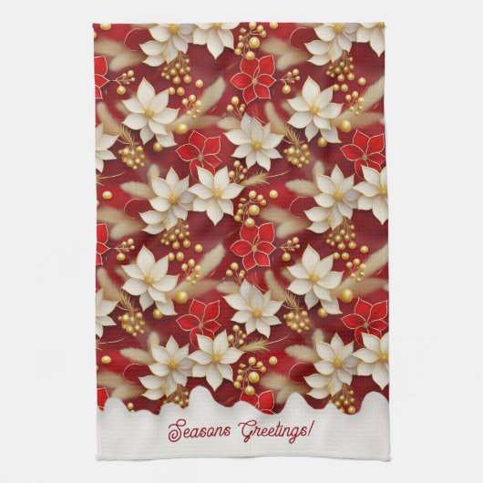 Rode Witte Kerst Bloemen Patroon#17 ID1009 Theedoek (Verticaal)