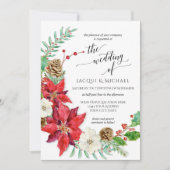 Rode Witte Kerst Bloemenkrans Winter Wedding Kaart (Voorkant)