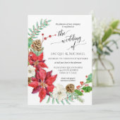 Rode Witte Kerst Bloemenkrans Winter Wedding Kaart (Staand voorkant)