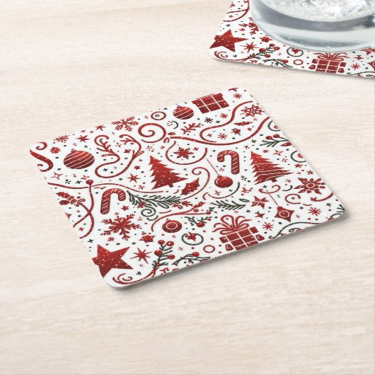 Rode Witte Kerst Papier Coaster Kartonnen Onderzetters (Schuin)