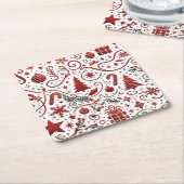 Rode Witte Kerst Papier Onderzetter (Schuin)