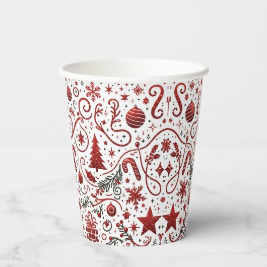 Rode witte kerst papieren bekers (Achterkant)