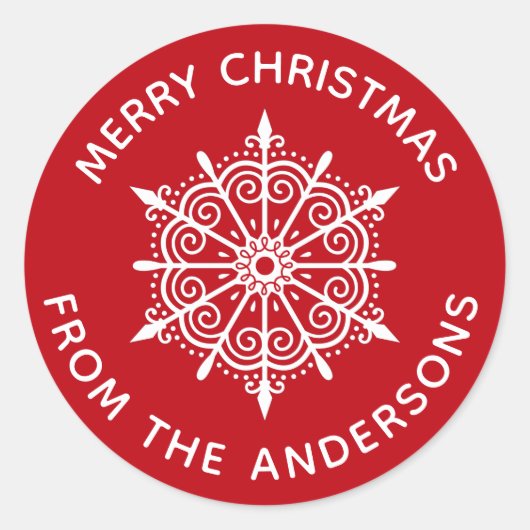 Rode Witte Kerst Sneeuwvlok Envelope Seal Ronde Sticker (Voorkant)