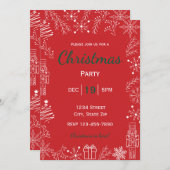 Rode & Witte Kerst Uitnodiging | Moderne Glamour (Voorkant / Achterkant)