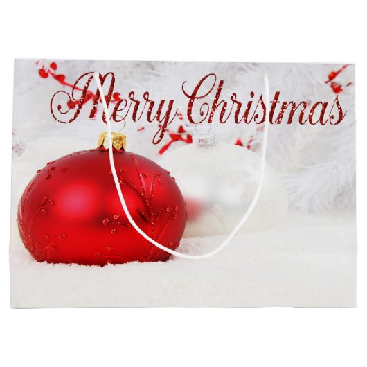 Rode witte kerstballen Kerstmis, Prettig kerstfees Groot Cadeauzakje (Achterkant)
