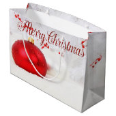 Rode witte kerstballen Kerstmis, Prettig kerstfees Groot Cadeauzakje (Achterkant Gekanteld)