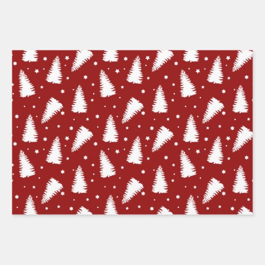 Rode witte kerstbomen Chevron Holiday Inpakpapier Vel (Voorkant)