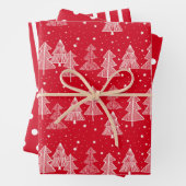 Rode witte kerstbomen Polka Dots Stripe Inpakpapier Vel (In situ)