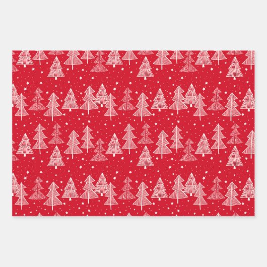 Rode witte kerstbomen Polka Dots Stripe Inpakpapier Vel (Voorkant)