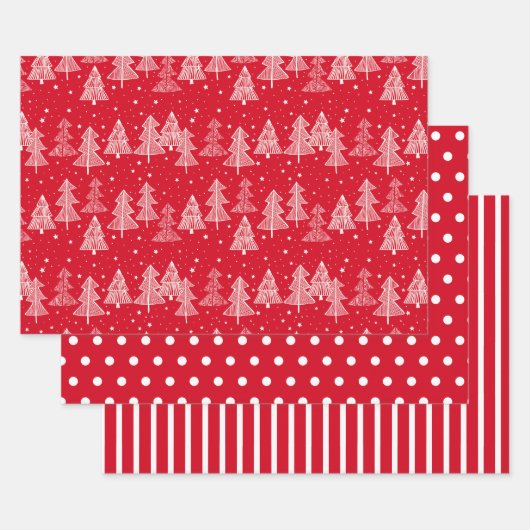 Rode witte kerstbomen Polka Dots Stripe Inpakpapier Vel (Set)