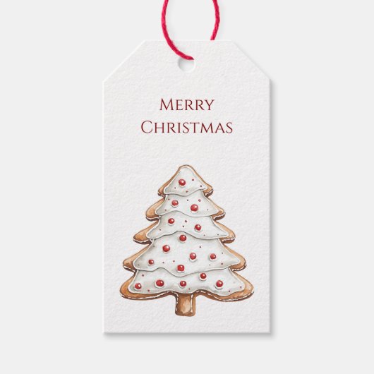 Rode Witte Kerstboom Koekje Cadeaulabel (Voorkant)