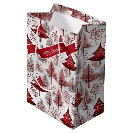 Rode Witte Kerstboom Patroon#4 ID1009 Medium Cadeauzakje (Voorkant Gekanteld)