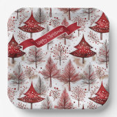 Rode Witte Kerstboom Patroon#4 ID1009 Papieren Bordje (Voorkant)