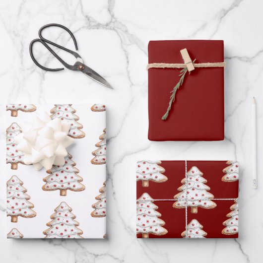 Rode Witte Kerstboomkoekjes Inpakpapier Vel (Voorkant)