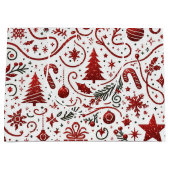 Rode witte kerstcadeautas groot cadeauzakje (Voorkant)