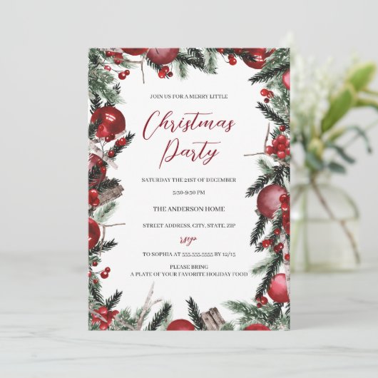 Rode witte kerstfeestdag kaart (Staand voorkant)