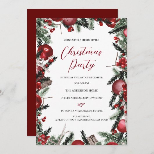 Rode witte kerstfeestdag kaart (Voorkant / Achterkant)