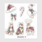 Rode Witte Kerstman Hoed Suikerstok Dieren Kerstmi Sticker (Vel)