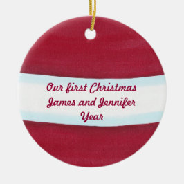 Rode Witte Kerstman Taille Onze Eerste Kerst Ornam Keramisch Ornament
