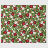 Rode witte kerstversiering kerst Holly Cadeaupapier (Vlak)