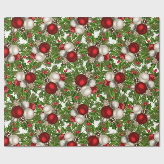Rode witte kerstversiering kerst Holly Cadeaupapier (Vlak)