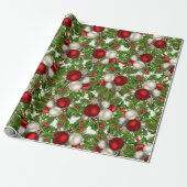 Rode witte kerstversiering kerst Holly Cadeaupapier (Uitgerold)
