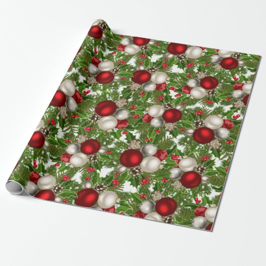 Rode witte kerstversiering kerst Holly Cadeaupapier (Uitgerold)