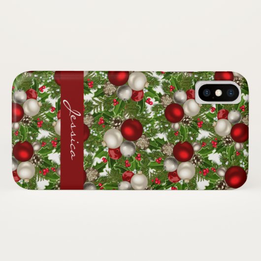 Rode witte kerstversiering kerst Holly Case-Mate iPhone Case (Achterkant (horizontaal))