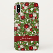 Rode witte kerstversiering kerst Holly Case-Mate iPhone Case (Achterkant)