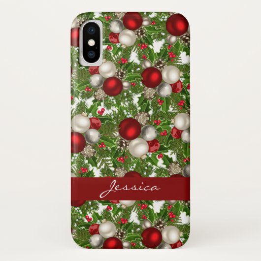 Rode witte kerstversiering kerst Holly Case-Mate iPhone Case (Achterkant)