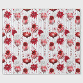 Rode & Witte Kerstversieringen Vakantie Cadeaupapier (Vlak)