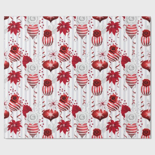 Rode & Witte Kerstversieringen Vakantie Cadeaupapier (Vlak)