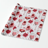 Rode & Witte Kerstversieringen Vakantie Cadeaupapier (Uitgerold)