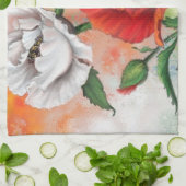 Rode Witte Klaproos Bloemen Keuken Handdoek Schild (Gevouwen)