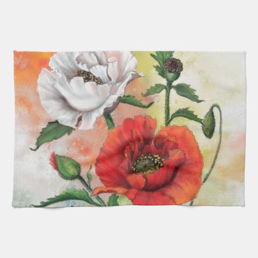 Rode Witte Klaproos Bloemen Keuken Handdoek Schild (Horizontaal)