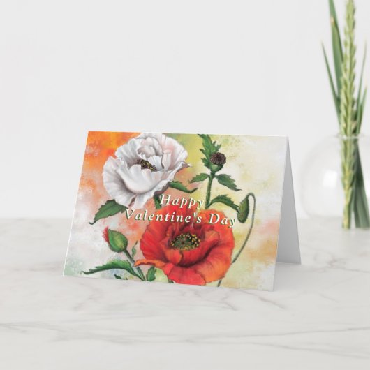 Rode witte klaprozen Valentijnsdag Kaart (Voorkant)