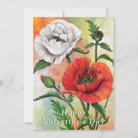Rode witte klaprozen Valentijnsdag Kaart (Voorkant)