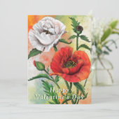 Rode witte klaprozen Valentijnsdag Kaart (Staand voorkant)